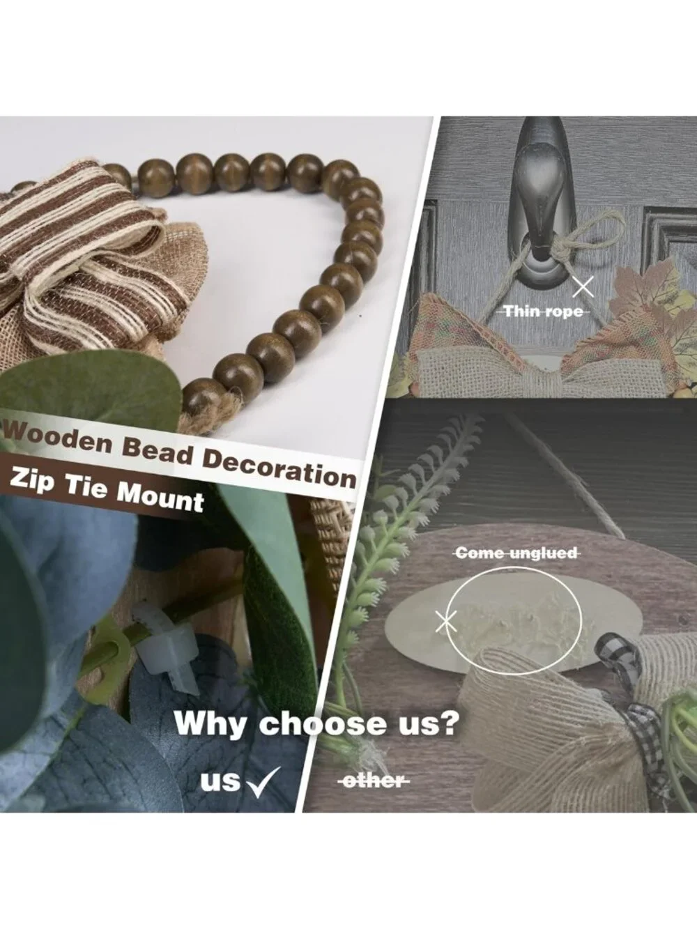 3D Welcome Sign for Front Door | Rustic Wooden Hanging Décor with Leaves & Beads